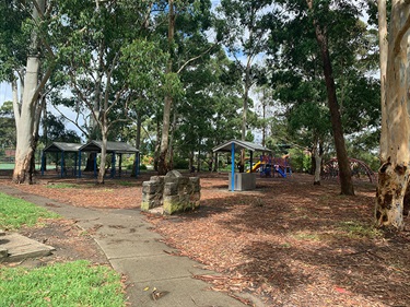 Queen Elizabeth Reserve tennis courts picnic shelter and BBQ near playground